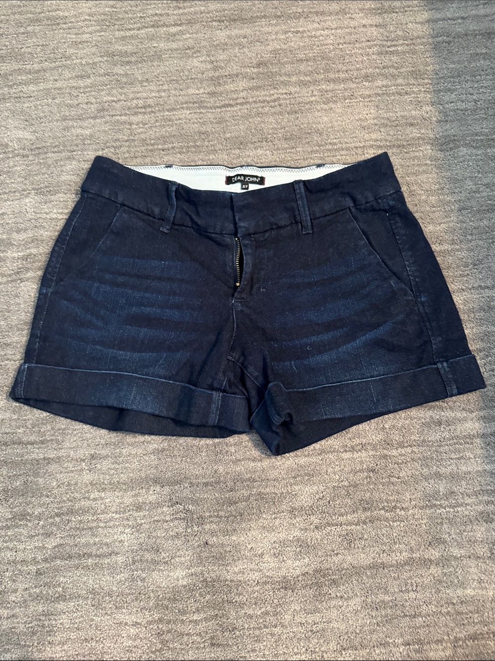 Dear John Navy Dark Blue Cuffed Denim Shorts
